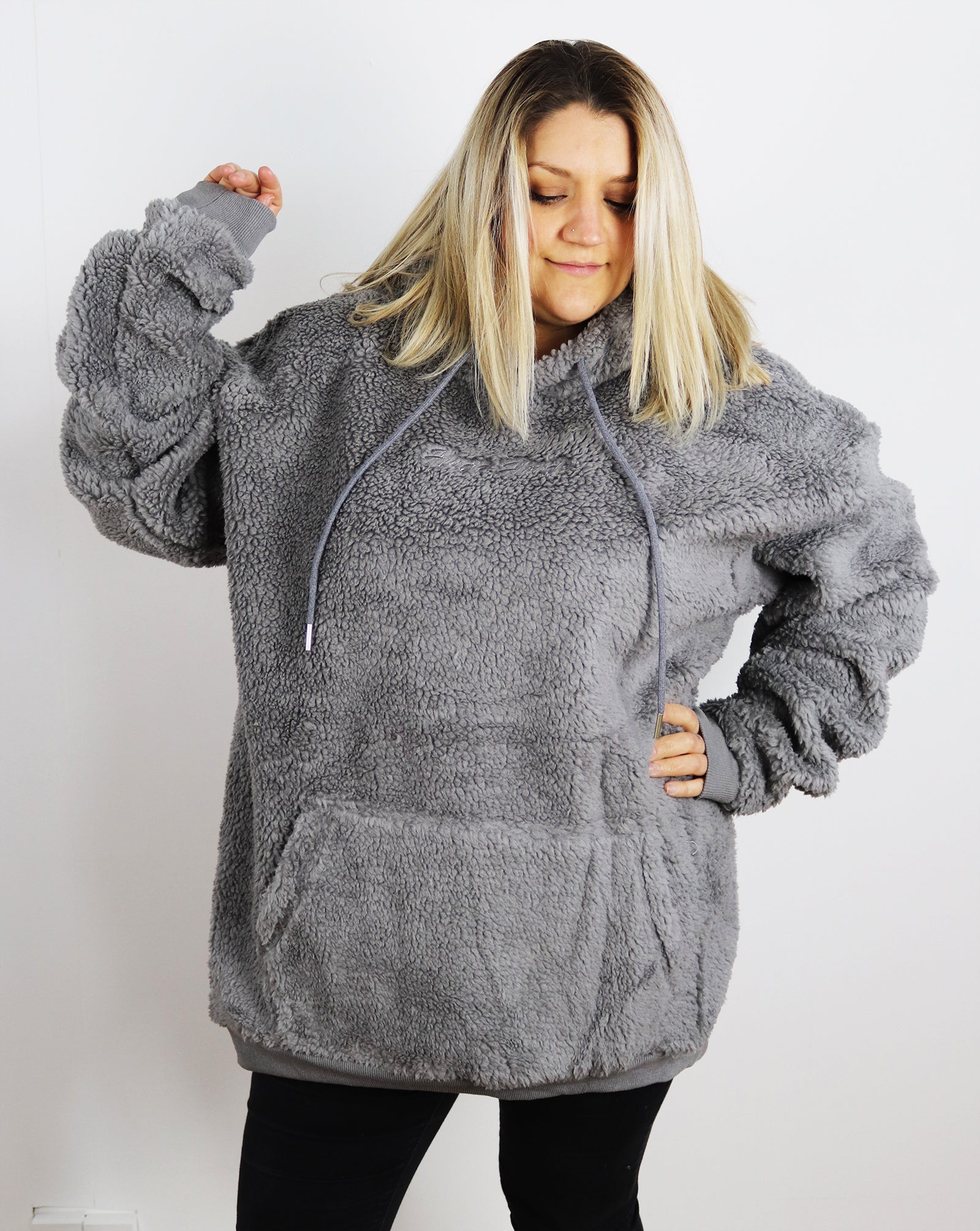 Huge Hood Grey Teddy Oversized & Huge Hoody